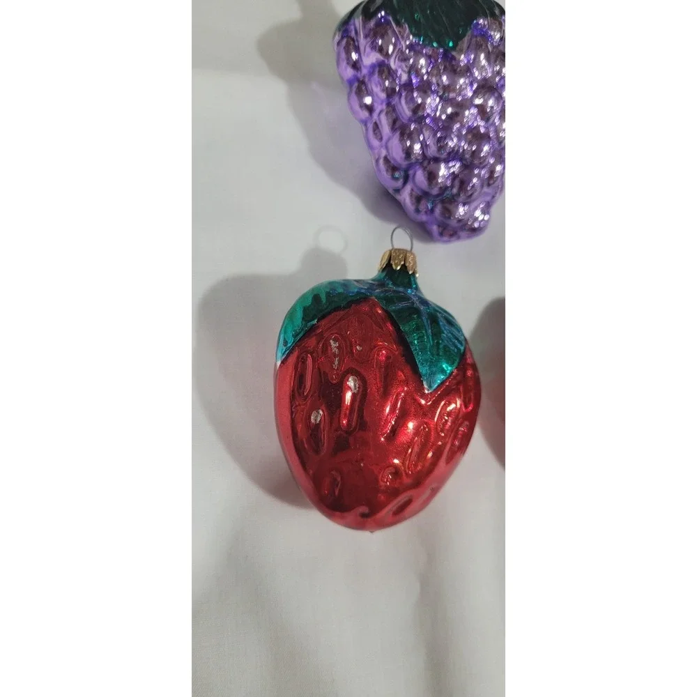 Four Vintage Hand Blown Glass Fruit Christmas Ornaments - Made In Colombia